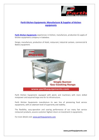 Parth Kitchen Equipments: Manufacturer & Supplier of kitchen equipments