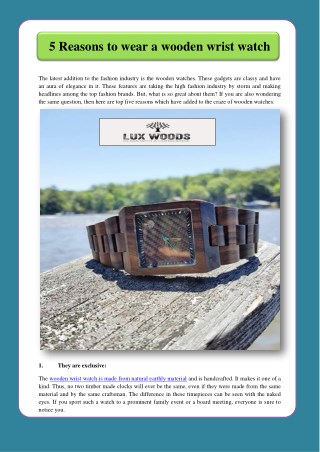 5 Reasons to wear a wooden wrist watch