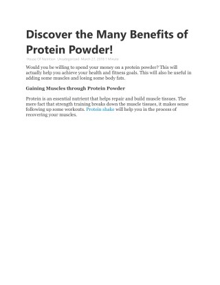 Discover the Many Benefits of ProteinÂ Powder!