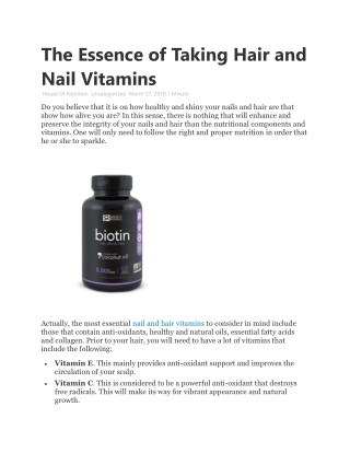 The Essence of Taking Hair and NailÂ Vitamins