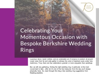 Celebrating Your Momentous Occasion With Bespoke Berkshire Wedding Rings