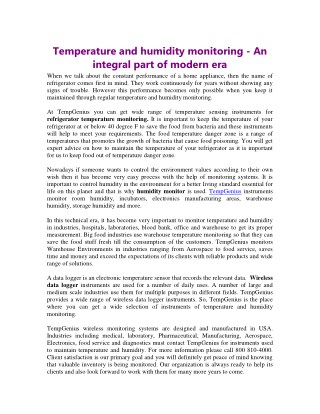Temperature and humidity monitoring - An integral part of modern era