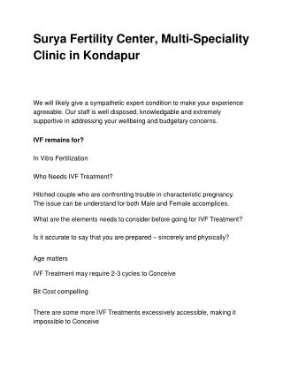 Surya Fertility Center, Multi-Speciality Clinic in Kondapur