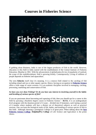 Fisheries Science Courses in India