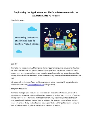 Emphasizing the Applications and Platform Enhancements in the Acumatica 2018 R1 Release