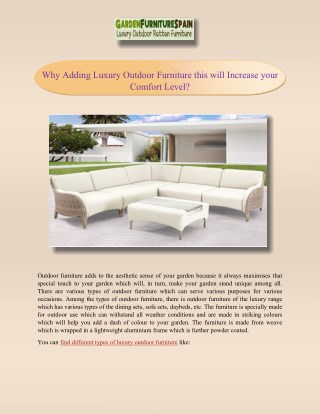 Why Adding Luxury Outdoor Furniture this will Increase your Comfort Level?
