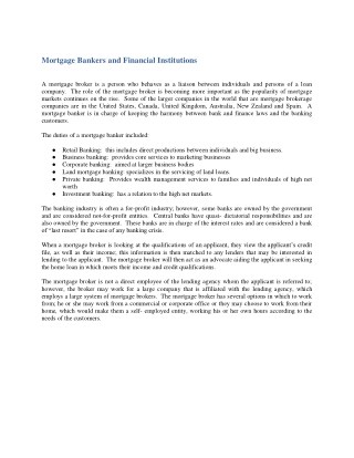 Mortgage Bankers and Financial Institutions