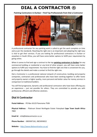 Painting Contractors in Durban â€“ Find Top Professionals from Dial a Contractor