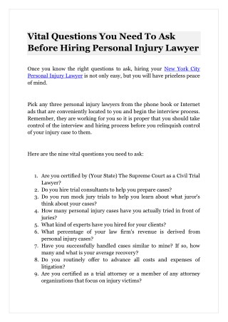 Vital Questions You Need To Ask Before Hiring Personal Injury Lawyer