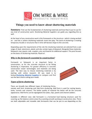 ThingsÂ you need to know about shuttering materials