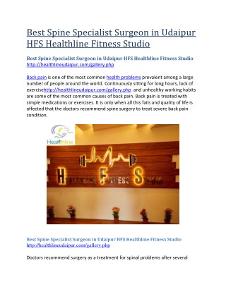 Best Spine Specialist Surgeon in Udaipur HFS Healthline Fitness Studio