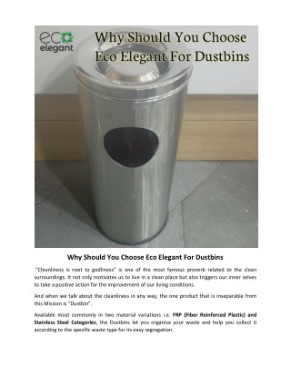 Why Should You Choose Eco Elegant For Dustbins