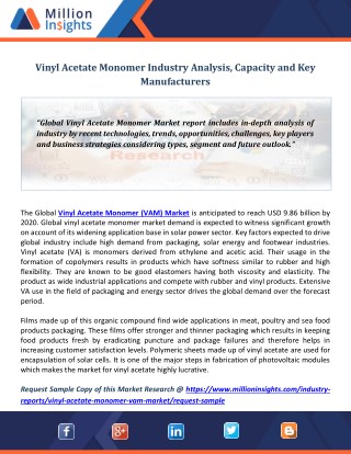 Vinyl Acetate Monomer Industry Analysis, Capacity and Key Manufacturers