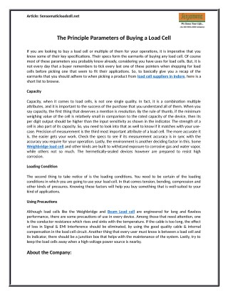 The Principle Parameters of Buying a Load Cell
