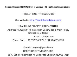 Personal Fitness Training Gym in Udaipur HFS Healthline Fitness Studio