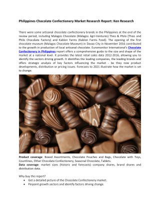 Philippines Chocolate Confectionery Market Analysis, Market Opportunities-Ken Research