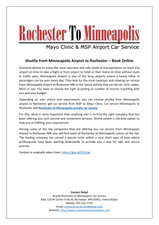 Shuttle from Minneapolis Airport to Rochester â€“ Book Online