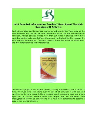 Joint Pain And inflammation Problem? Read About The Main Symptoms Of Arthritis