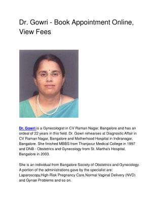 Dr. Gowri - Book Appointment Online, View Fees