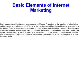 Basic Elements of Internet Marketing