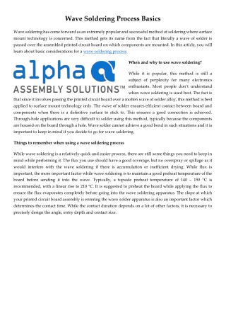 Wave Soldering Process Basics