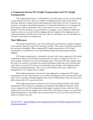 A Comparison between FTL Freight Transportation And LTL Freight Transportation