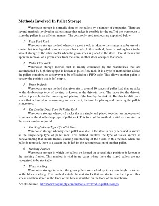 Methods Involved In Pallet Storage