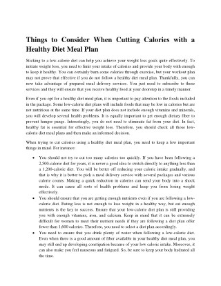 Things to Consider When Cutting Calories with a Healthy Diet Meal Plan