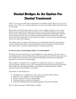 Dental Bridges As An Option For Dental Treatment