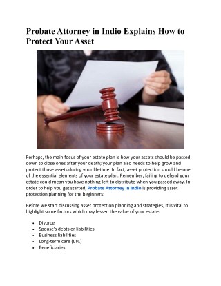 Probate Attorney in Indio Explains How to Protect Your Asset