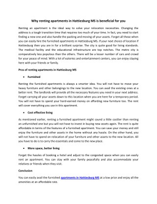Why renting apartments in Hattiesburg MS is beneficial for you