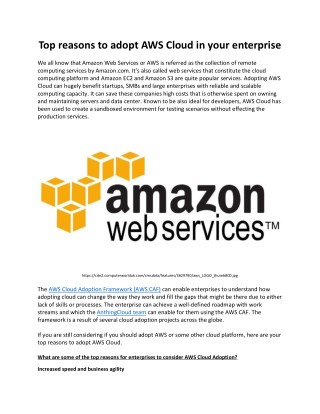 Top reasons to adopt AWS Cloud in your enterprise