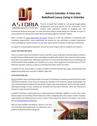 Luxury Apartments Sri Lanka | Modern Apartments | Real Estate | Astoria Official