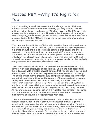 Hosted PBX â€“Why Itâ€™s Right for You