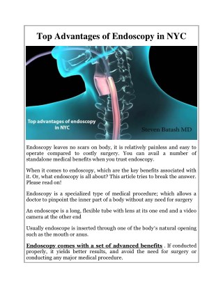 Top Advantages of Endoscopy in NYC
