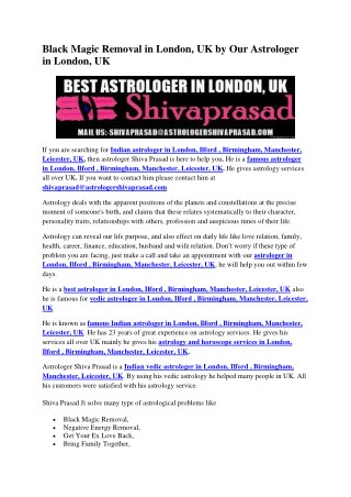 Black Magic Removal in London, UK by Our Astrologer in London, UK