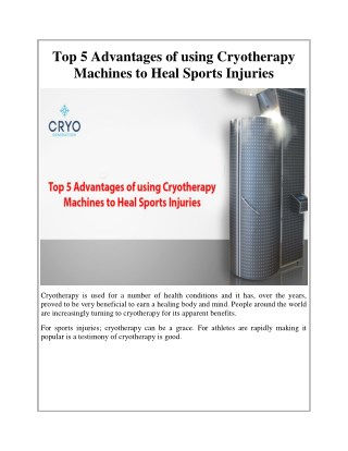Top 5 Advantages of using Cryotherapy Machines to Heal Sports Injuries