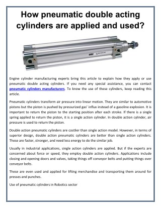 How pneumatic double acting cylinders are applied and used?