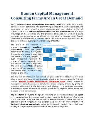 Human Capital Management Consulting Firms Are In Great Demand