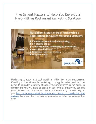 Five Salient Factors to Help You Develop a Hard-Hitting Restaurant Marketing Strategy