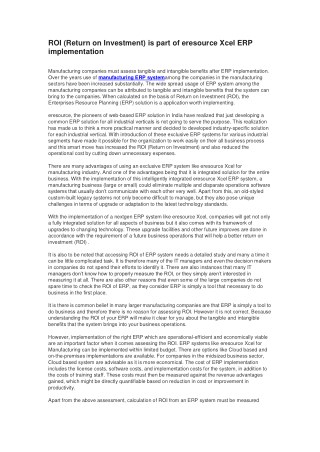 ROI and Xcel ERP for Manufacturing