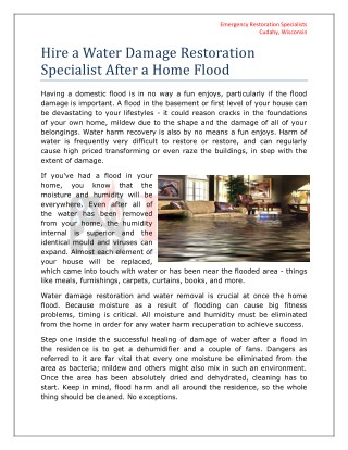 Water Damage Restoration Specialist After a Home Flood