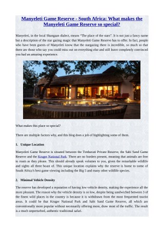 Manyeleti Game Reserve - South Africa: What makes the Manyeleti Game Reserve so special?.pdf