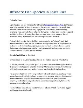 Offshore Fish Species in Costa Rica