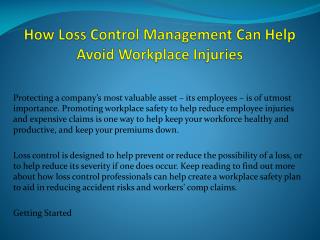 How Loss Control Management Can Help Avoid Workplace Injuries
