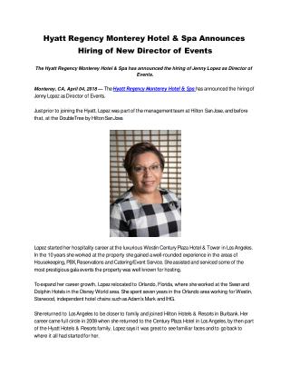 Hyatt Regency Monterey Hotel & Spa Announces Hiring of New Director of Events