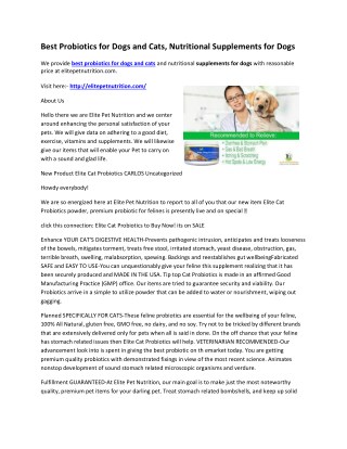 Best Probiotics for Dogs and Cats, Nutritional Supplements for Dogs