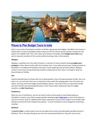 Places to Plan Budget Tours to India