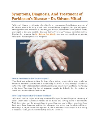 Symptoms, Diagnosis, And Treatment of Parkinsonâ€™s Disease - Dr. Shivam Mittal