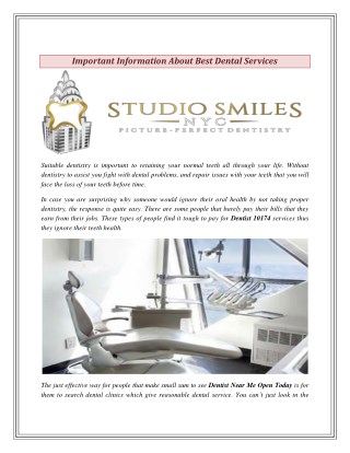 Important Information About Best Dental Services